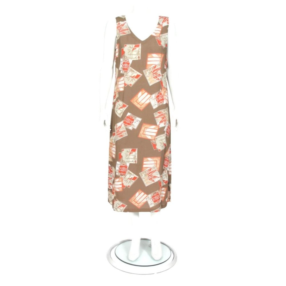 CITRON Santa Monica Sleeveless Asian Floral Orange Brown Rayon Dress sz M /828
